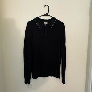 J. Crew Black Cotton Silk Long Sleeve Polo Tipped Collar, Medium